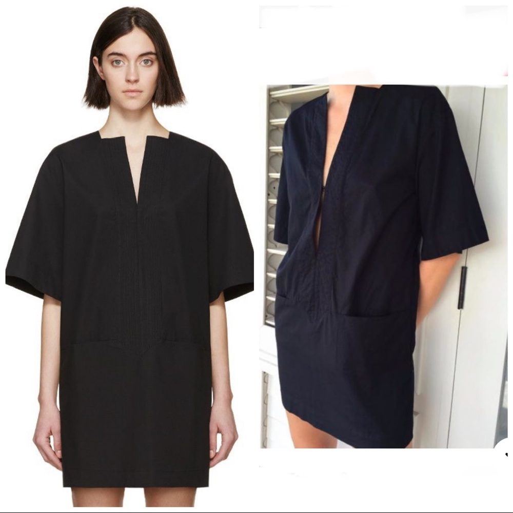 Totême Black Zagora Tunic square deep V neck mini dress